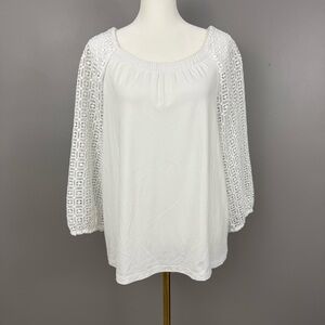 Talbots White Crochet Lace Sleeve Blouse | Women’s Size Large | Boho